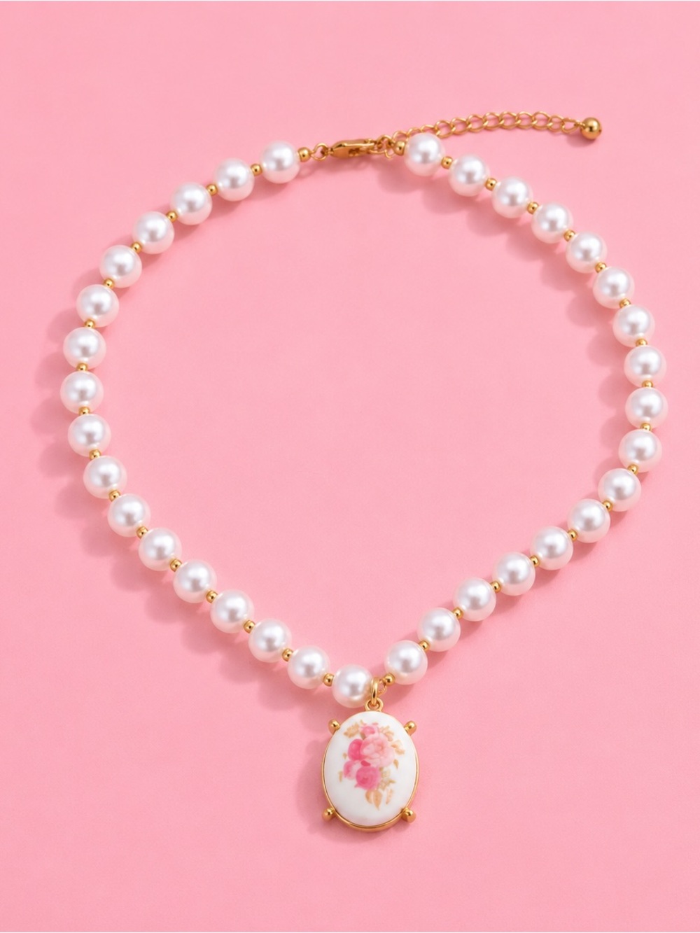 Vintage Rose Pearl Floral Gold Necklace - Picture 14 of 14